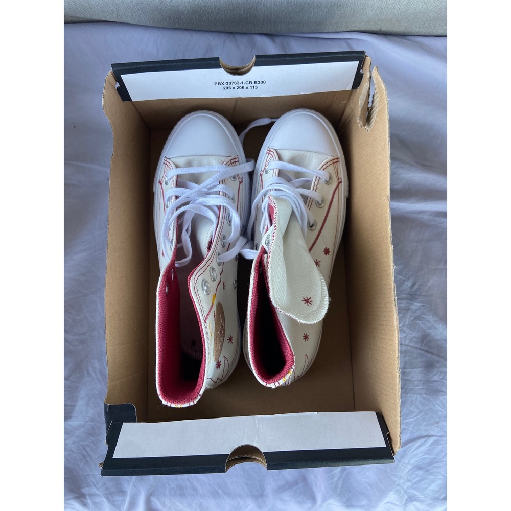 Converse Chuck Taylor All Star Lift Hi Western Embroidery White Red A13395C 7W - Picture 7 of 7